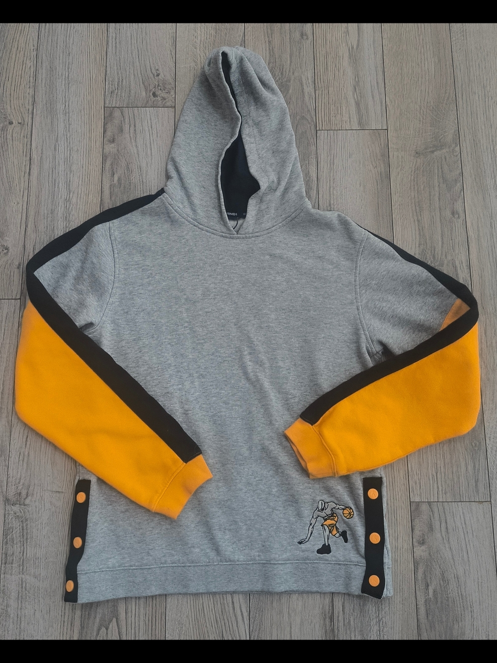 Nike Kids Grey Hoodie with Black Stripe and Yellow Sleeves